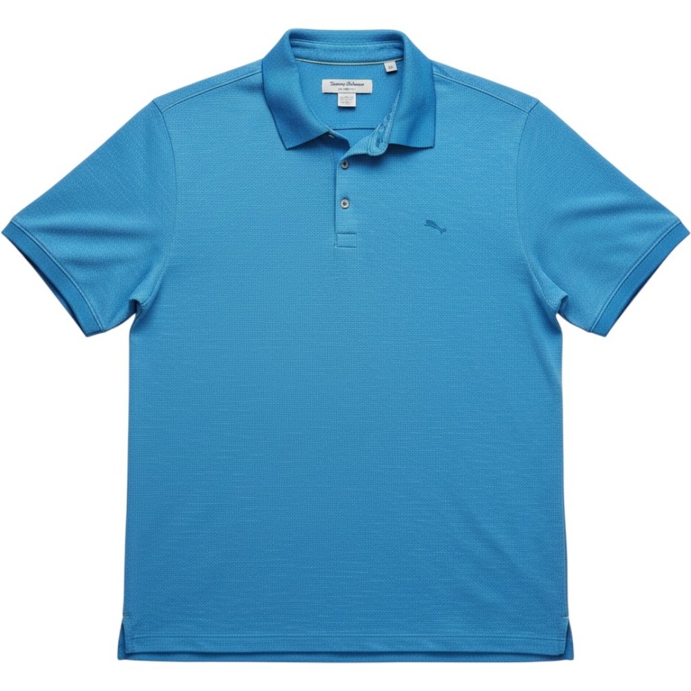 Tommy Bahama IslandZone Blue Textured Polo Shirt Mens Large Tencel CoolMax L